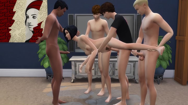 Kochająca macocha z The Sims 4 rucha się z pasierbem i jego przyjaciółmi