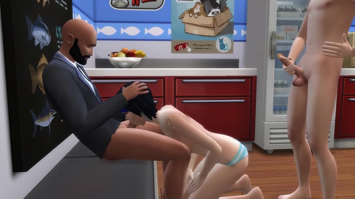 Seks grupowy w biurze podczas wywiadu z laską z The Sims 4