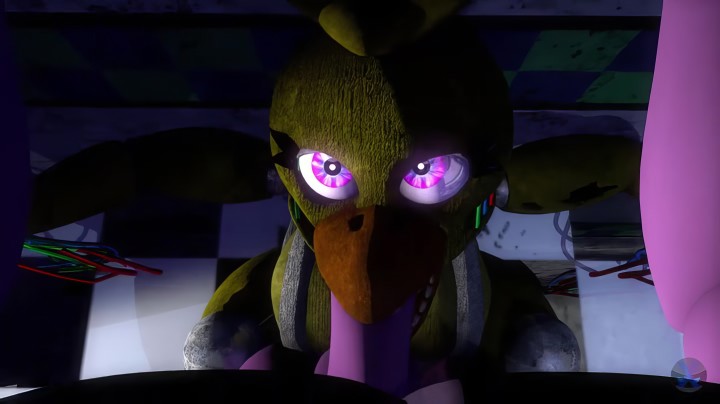 Zepsuta animatroniczna Chica z gry FNAF ssie toaletę Bonnie