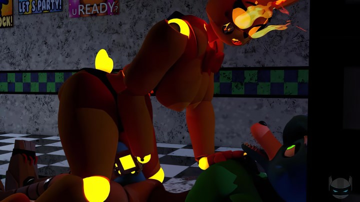 Ognisty króliczek Springtrap z FNAF ujeżdża kutasa Foxy'ego