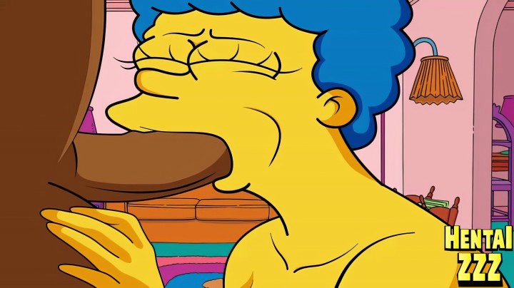 Oglądaj animowane porno o The Simpsons, w którym Marge pewnie pracuje ustami, ssąc czarnego kutasa